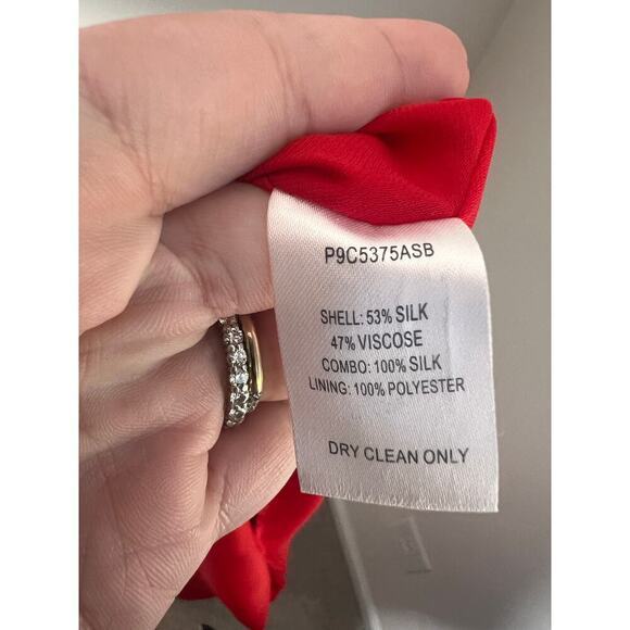 Parker Jennifer Kaia Print Ruffle Combo Wrap Midi Dress Red/Pink Women's Size 6 - Picture 10 of 10